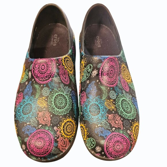 Crocs Dual Comfort Neria Pro II Paisley Print Women’s Nurse Clogs Sz. 9 Non-slip - Picture 3 of 14